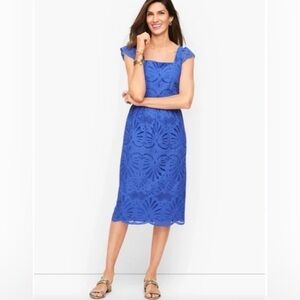 Talbots Blue Eyelet Cotton Ruffle Summer Dress